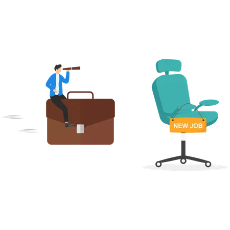 Businessman sitting on briefcase while looking for new job using binoculars  Illustration