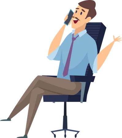 Businessman sitting on chair and talking on mobile  Illustration