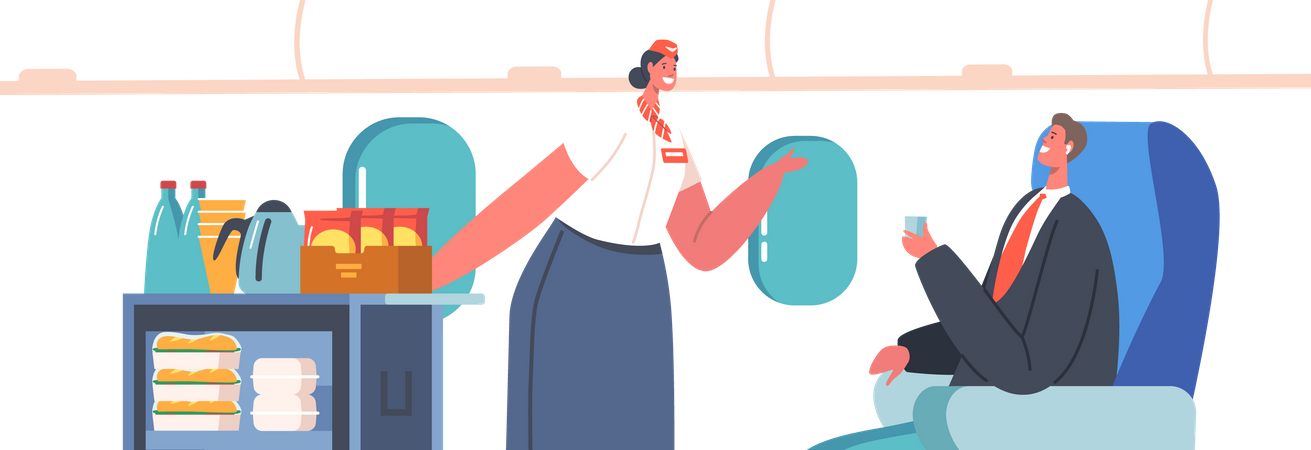 Businessman Sitting on Chair in Airplane  Illustration