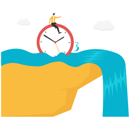 時間が足りないのに時計の前に座っているビジネスマン  イラスト