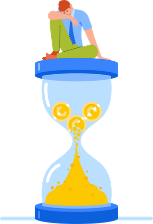 Businessman Sitting on Hourglass and Sleeping  Illustration