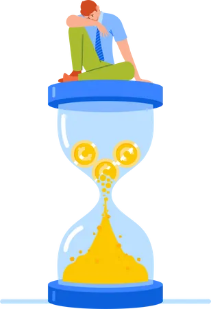Businessman Sitting on Hourglass and Sleeping Illustration