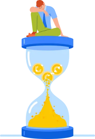 Businessman Sitting on Hourglass and Sleeping  Illustration