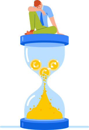 Businessman Sitting on Hourglass and Sleeping  Illustration