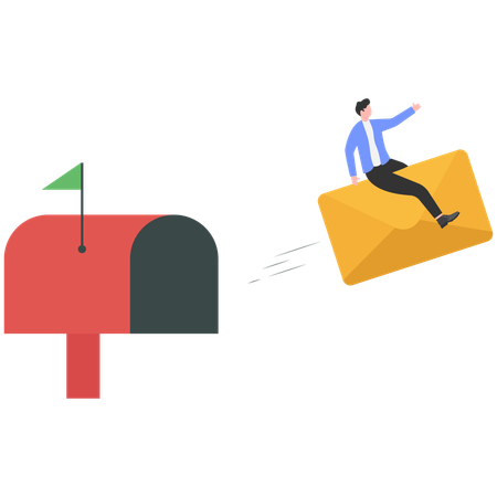 Businessman sitting on mail while sending it  Illustration