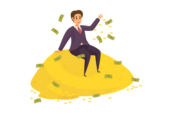 Businessman sitting on money  Illustration