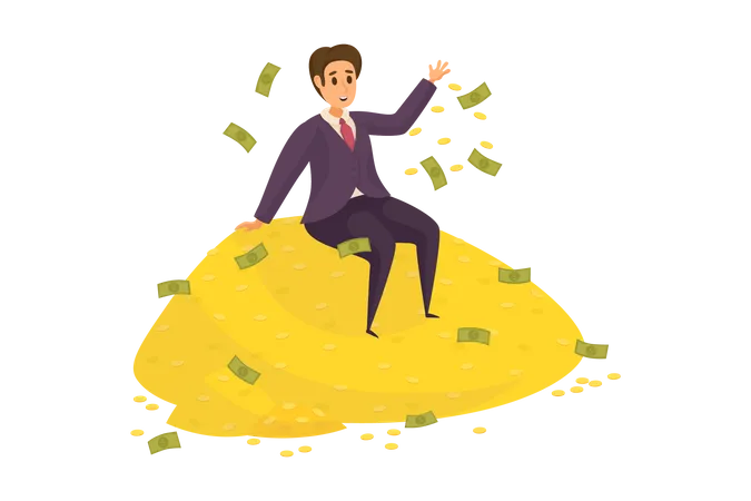 Businessman sitting on money  Illustration
