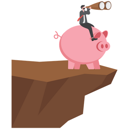 Businessman sitting on piggy bank and looking invest money  Illustration