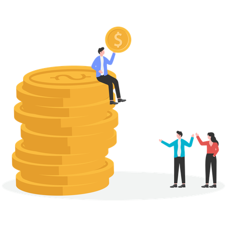 Businessman sitting on pile of money  Illustration