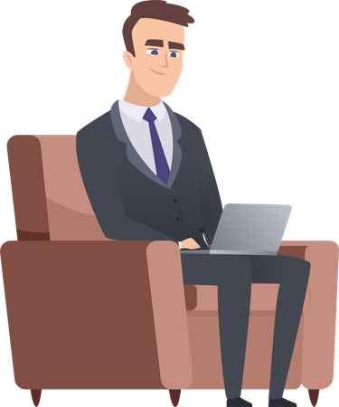 Businessman sitting on sofa with laptop Illustration