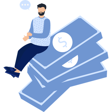 Businessman Sitting on Stack of Money with Thought Bubble  Illustration