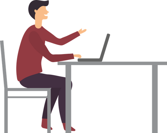 Businessman sitting on table with laptop Illustration