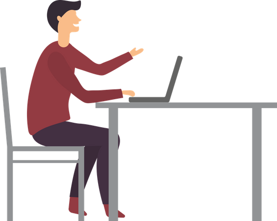 Businessman sitting on table with laptop  Illustration