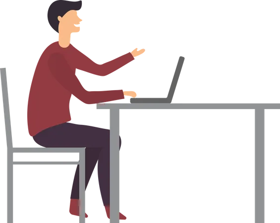 Businessman sitting on table with laptop  Illustration