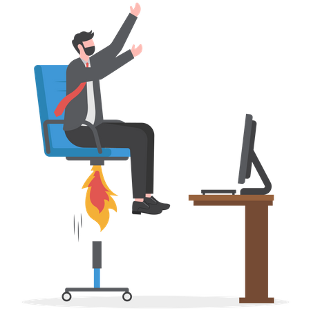 Businessman sitting on take off office chair with jetpack or rocket booster  イラスト
