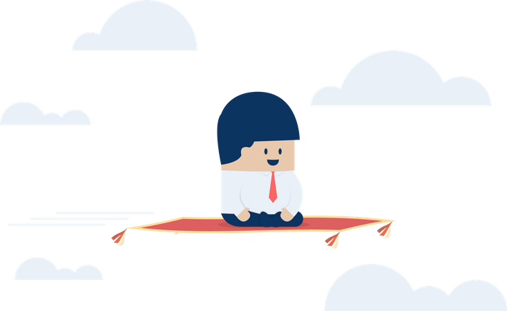 Businessman sitting on the flying carpet Illustration
