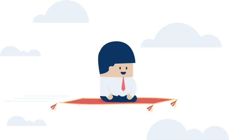 Businessman sitting on the flying carpet  Illustration