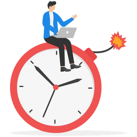 Business Time Businessman Sitting On A Time Bomb Busy With Work Flat Modern Vector Illustration Illustration