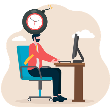 Businessman sitting on time bomb busy with work  Illustration