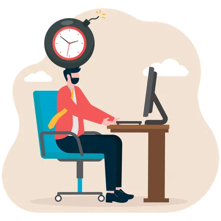 Businessman sitting on time bomb busy with work  Illustration