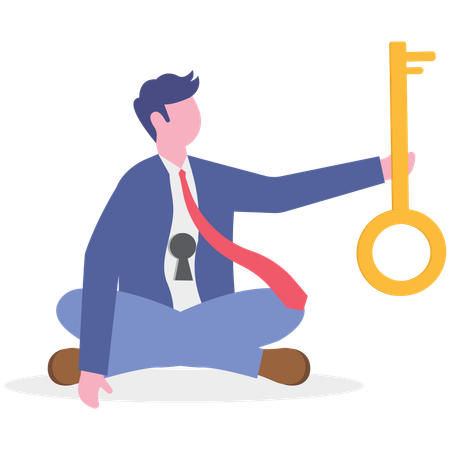 Businessman sitting with business key  Illustration