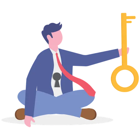 Businessman sitting with business key  Illustration