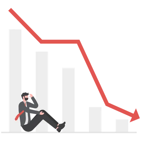 Businessman Sitting With Falling Degrading Graph Bankruptcy Financial Crisis Loss Concept Vector Illustrator Illustration
