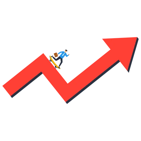 Businessman skating on growth chart  Illustration