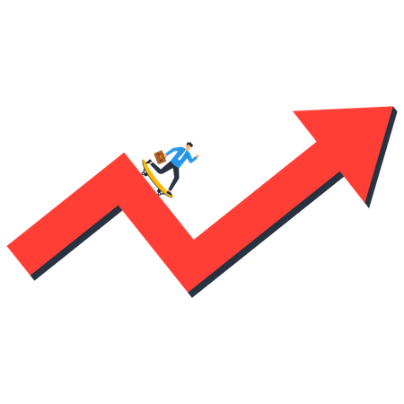 Businessman skating on growth chart  Illustration