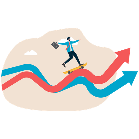 Businessman skating on growth chart  Illustration