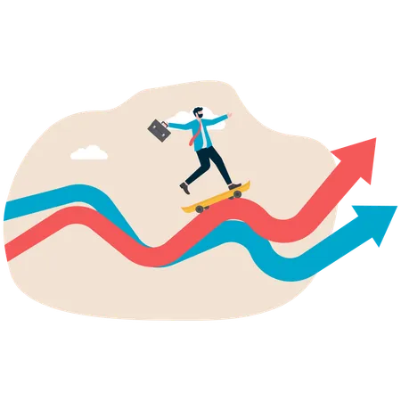 Businessman skating on growth chart  Illustration