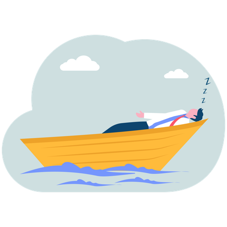 Businessman sleeping in boat  Illustration