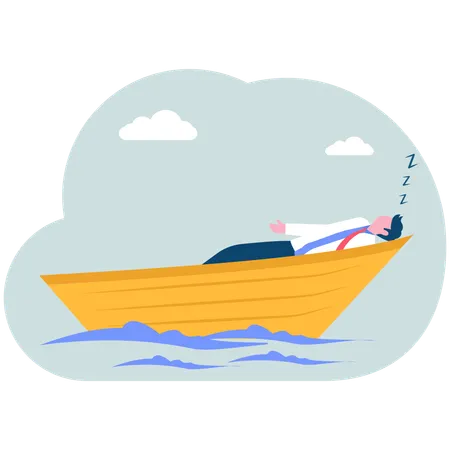 Businessman sleeping in boat  Illustration