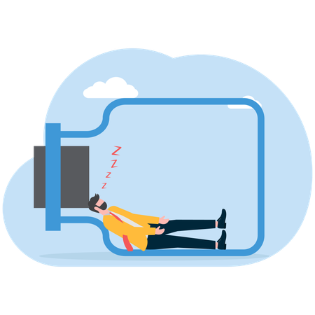 Businessman sleeping in bottle  Illustration