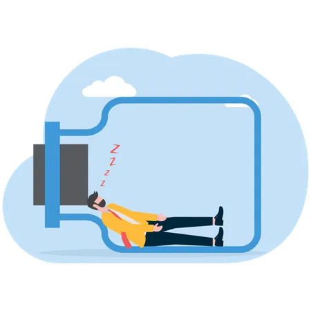 Businessman sleeping in bottle  Illustration