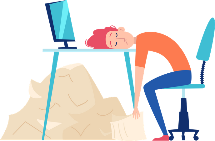 Businessman sleeping on desk  Illustration