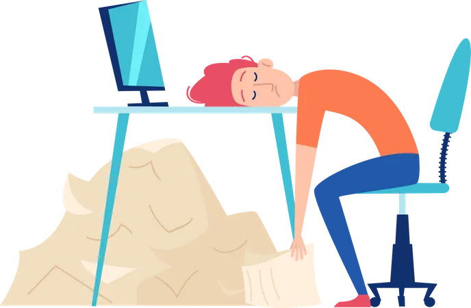 Businessman sleeping on desk  Illustration