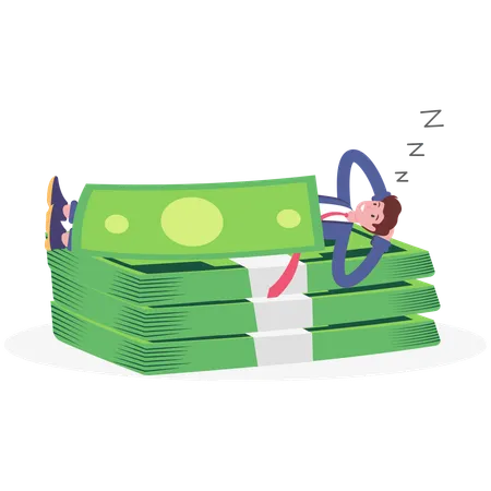 Businessman sleeping with money blanket  Illustration