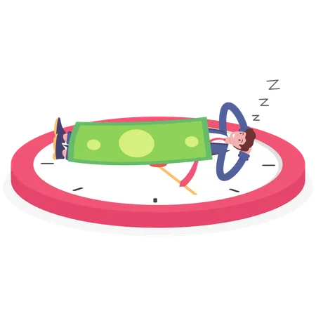 Businessman Sleeping With Money Blanket Of Clock Vector Illustration Cartoon Illustration