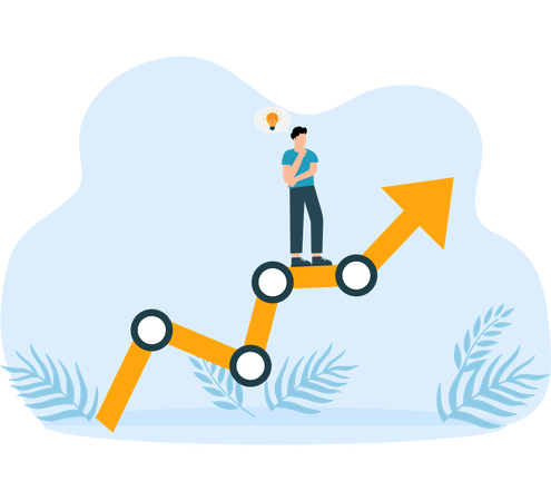 Businessman sleeps and dreams of seeing light bulb on growth graph  Illustration