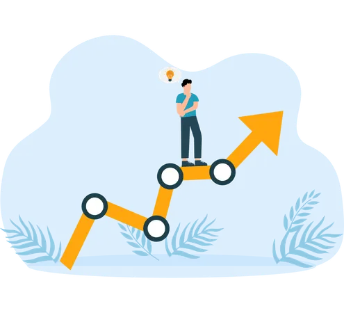 Businessman sleeps and dreams of seeing light bulb on growth graph  Illustration