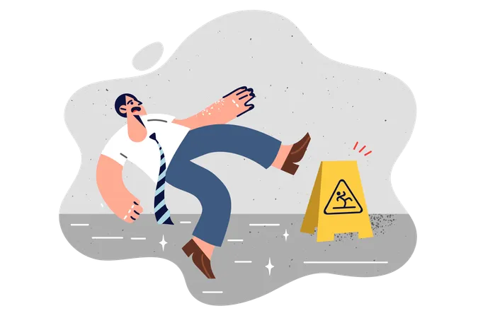 Business Man Slipped And Fell On Wet Office Floor Due To Clumsiness And Unwillingness To Look Around Guy Fell After Making Mistake On Way To Workplace For Concept Of Corporate Risk Illustration