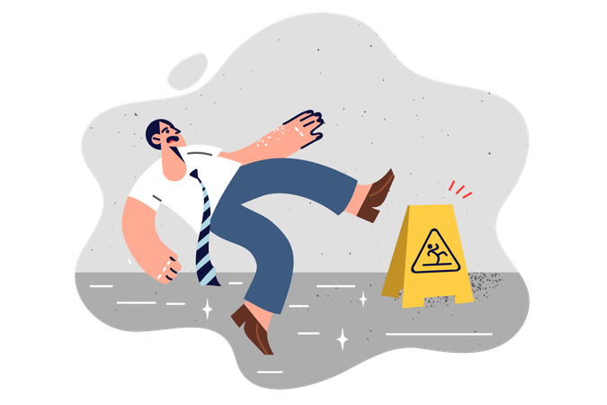 Businessman slipped and fell on wet office floor  Illustration