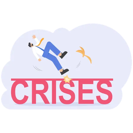 Businessman slippery on crises sign  Illustration