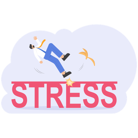 Businessman slippery on stress sign  Illustration
