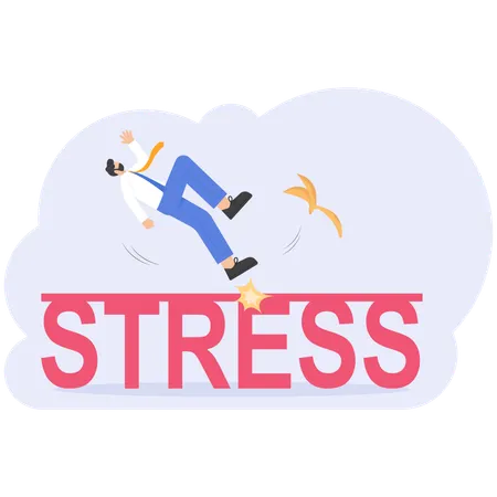Businessman Slippery On A Stress Sign Illustration Vector Cartoon Illustration