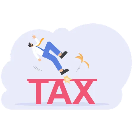 Businessman slippery on tax sign  Illustration