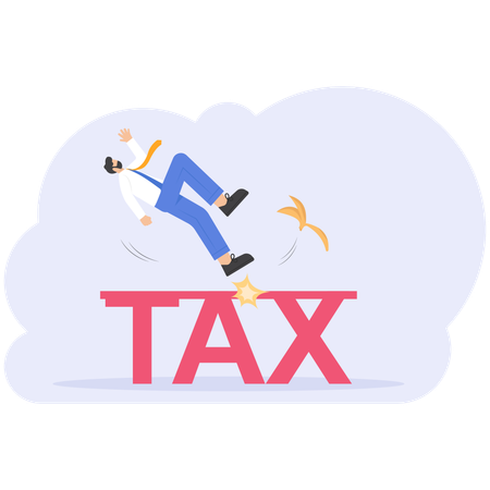 Businessman slippery on tax sign  Illustration