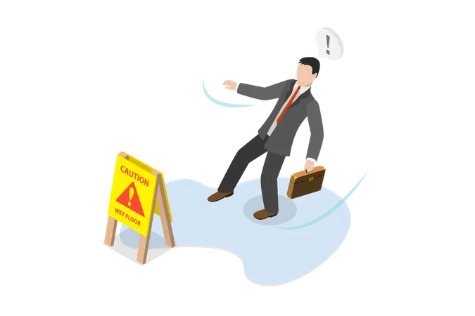 Businessman slipping and downfall at Caution Wet Floor  Illustration