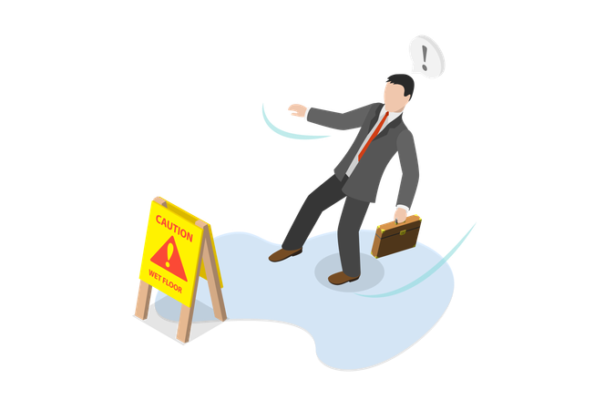 Businessman slipping and downfall at Caution Wet Floor  일러스트레이션